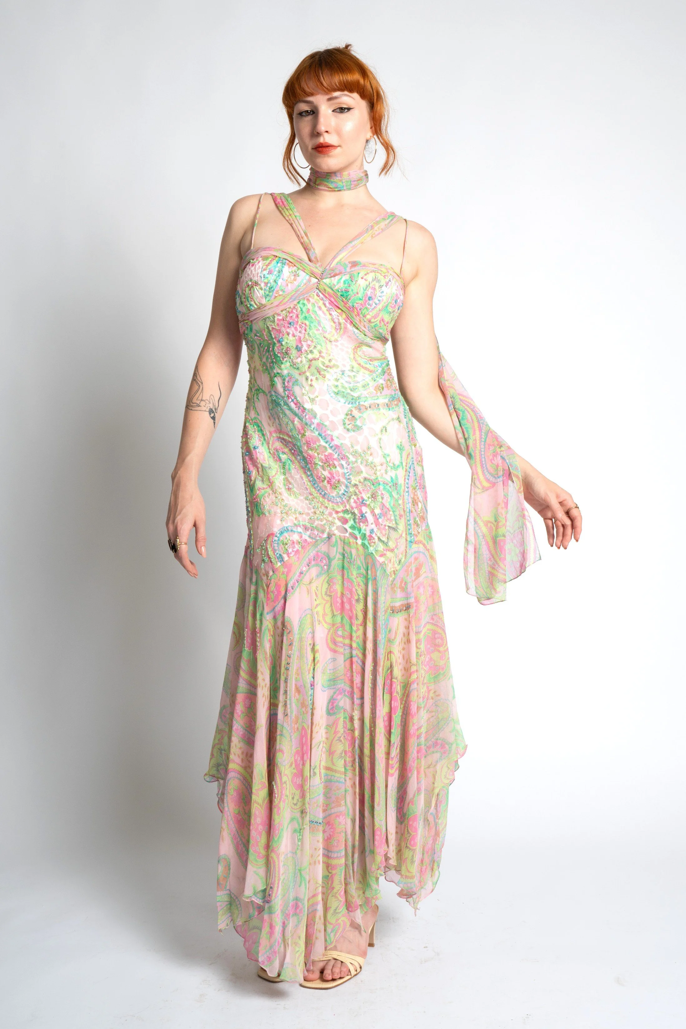 Y2K Diane Freis Pink and Green Gown-XS/S — La Poubelle Vintage